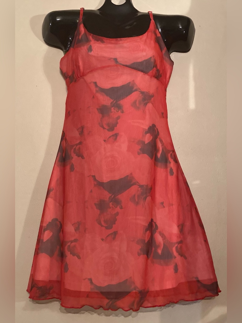 Floral Mesh Spaghetti Strap Dress with Attached Slip